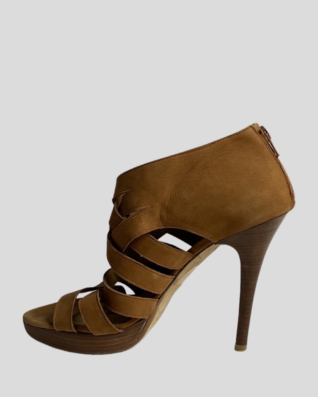 Saxony Tan Suede Strappy High Heels 