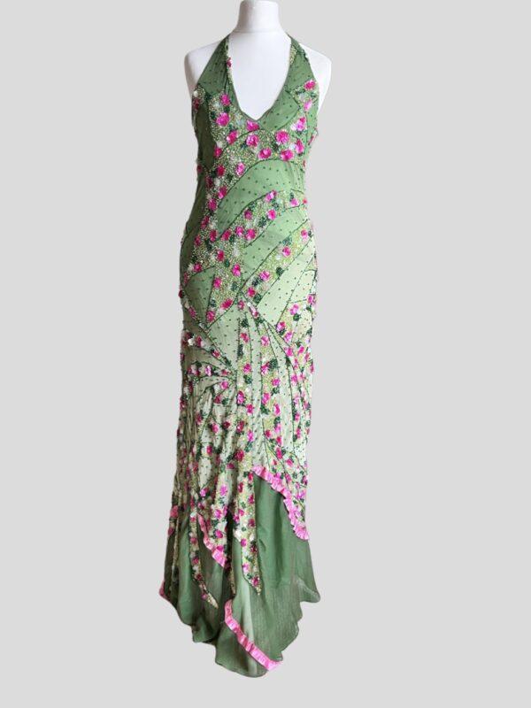 GREEN-AND-PINK -BACKLESS-DRESS-ONROTATE